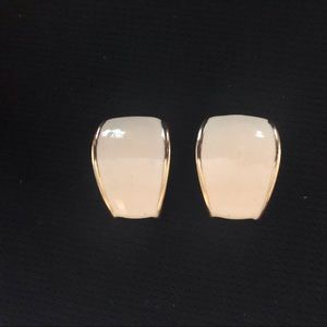 Vintage Enamel White and Gold Clip On Earrings